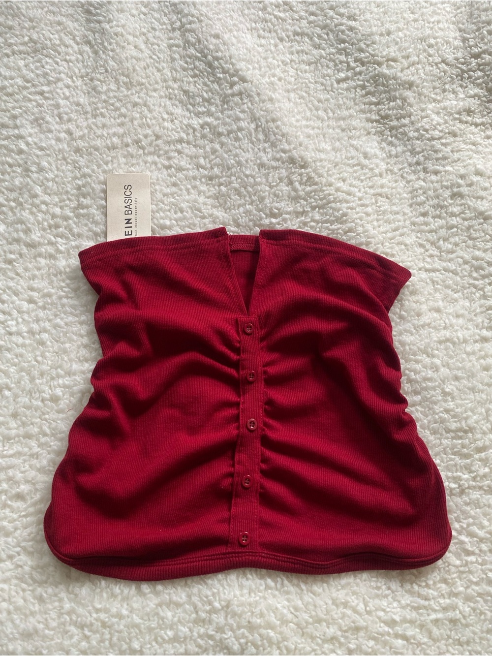 SHEIN NWT Small Red Ribbed Button-Front Tube Top Size S